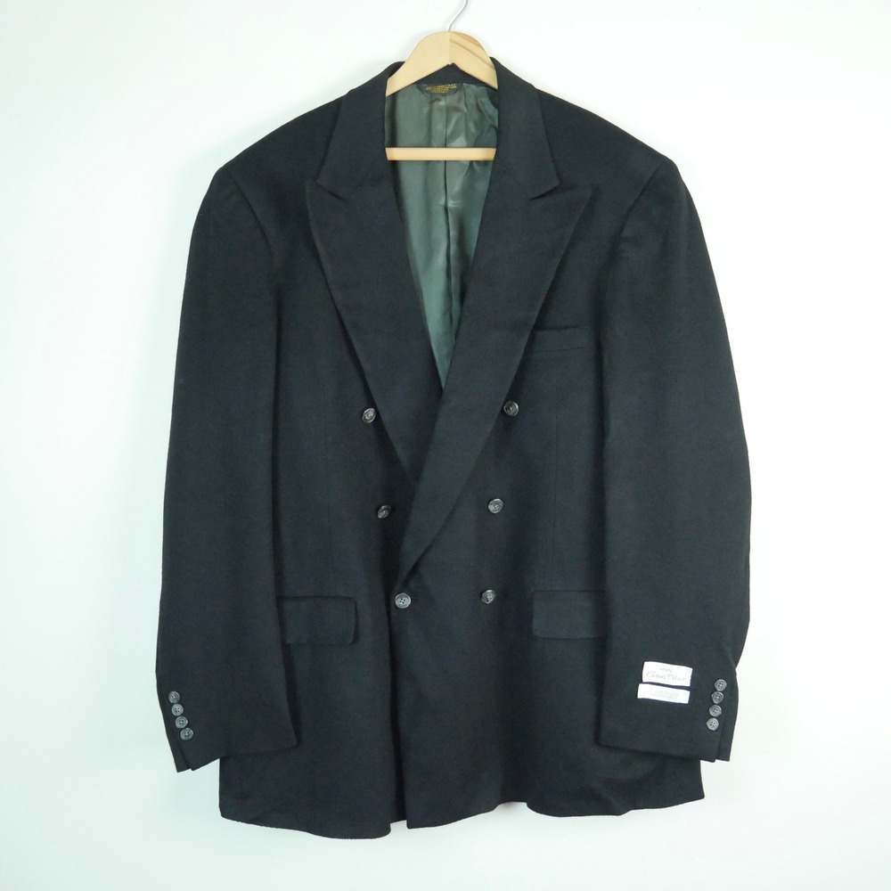 Turnbury Vintage Camel Hair Blazer Black Double Breasted Blazer 50 XL Peak Lapel